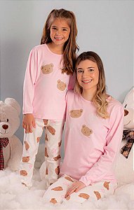 Pijama Infantil Menina Dadomile 2 Peças – Rosa Urso Brilha no Escuro
