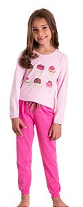 Pijama Infantil Menina Dadomile 2 Peças – Pink Cupcakes Brilha no Escuro