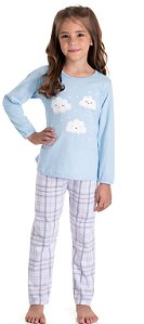 Pijama Infantil Menina Dadomile 2 Peças – Azul Nuvem Brilha no Escuro