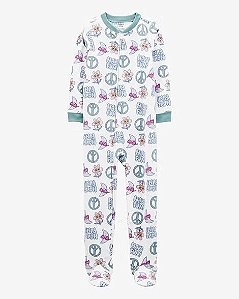 Macacão Infantil Menina Carter’s Fleece Branco Verde Flor