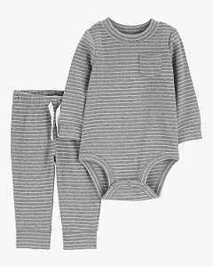 Pijama Infantil Carter’s 2 Peças Body Cinza Listrado