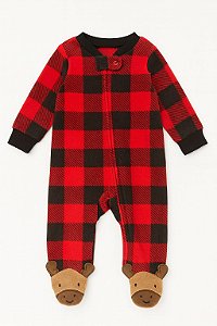 Macacão Fleece Infantil Carter’s Xadrez Vermelho Pé de Alce
