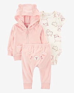 Roupa Infantil Menina Cartes Conj 3 Pçs Jaqueta e Calça Atoalhado Ovelha