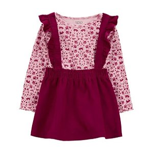 Salopete Infantil Menina Carter’s Veludo Bordô com Camiseta