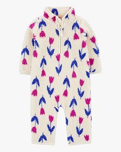 Macacão Infantil Menina Carter’s Sherpa Bege com Flores