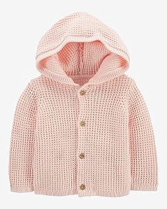 Cardigan Infantil Menina Carter’s Lã Rosa com Gorro