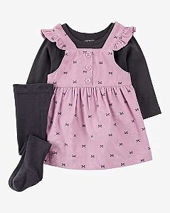 Conjunto Infantil Menina Carter’s 3 Peças Salopete Veludo Rosê