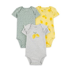 Kit 3 Bodys Infantil Menina Carter’s Estampa Limão Algodão