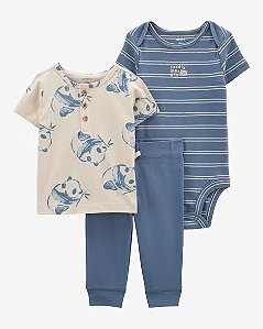 Conj Carter’s 3 Pçs Camiseta Azul Panda Body e Calça