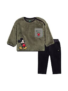Conjunto Infantil Disney Blusa Sherpa Verde Mickey – 2 Peças