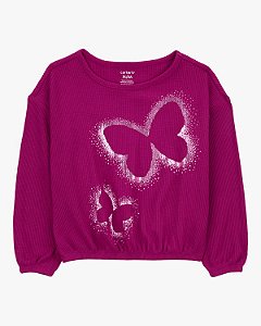 Roupa Infantil Menina Carters Camiseta Manga Longa Térmica Lilás Borboletas