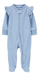 Roupa Infantil Menina Carters Macacão Fleece Azul Flor Babado