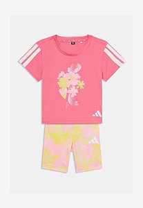 Conjunto Infantil Menina Adidas Camiseta Pink Flores e Shorts