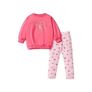 Conjunto Infantil Menina Little – Moletom Pink com Coelho 2 Peças