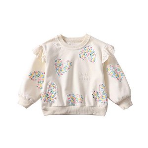 Moletom Infantil Menina Little – Bege com Estampa de Corações