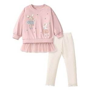 Conjunto Infantil Menina Little – Moletom Rosa Bailarina 2 Peças