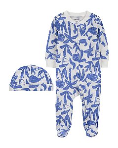 Macacão Carter’s Floral Azul com Touca – Algodão Bebê