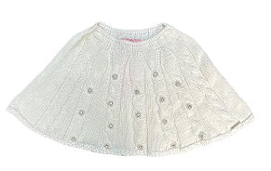 Poncho Infantil Menina – Bege em Lã com Bordados Delicados