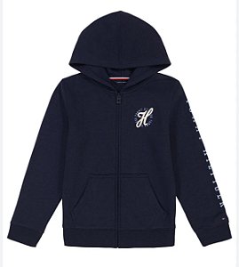 Roupa Infantil Menina Tommy Hilfiger Jaqueta Azul Marinho Logo Brilhante