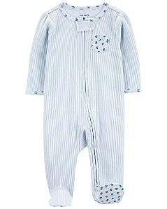 Macacão Infantil Menina Carter’s Algodão Canelado Azul Flor Bolso