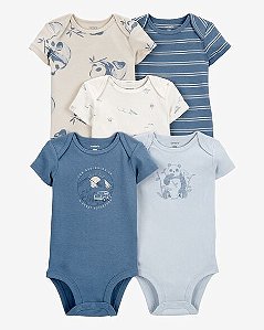 Kit 5 Bodys Carter’s Manga Curta Azul Panda – Bebê Menino
