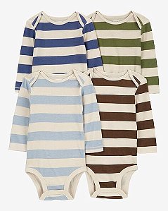 Kit 4 Bodys Carter’s Manga Longa Listrados – Bebê Menino