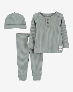 Conj Carter’s 3 Pçs Verde Canelado com Touca Body e Calça