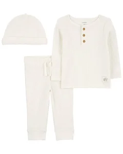 Conjunto 3 Peças Carter’s Canelado Off White com Touca