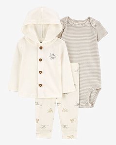 Conjunto 3 Peças Carter’s Cardigan Bege Elefante com Body
