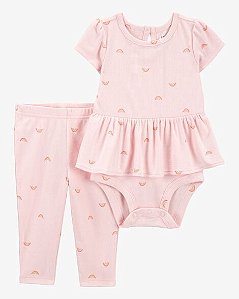 Conjunto Infantil Menina Carter’s Body e Vestido Rosa Arco-Íris
