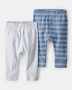 Kit 2 Calças Carter’s Azul e Listrada com Botões Bebê