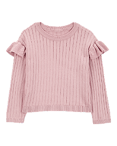 Roupa Infantil Menina Carters Suéter Lã Rosê Babado Ombro