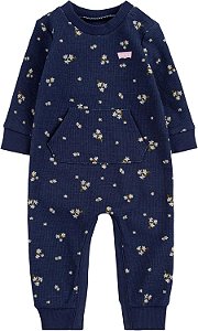 Macacão Infantil Menina Levi’s – Canelado Azul com Flores