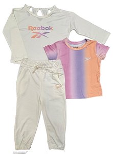 Conjunto Reebok Infantil Menina 3 Peças – Calça e Camiseta Off White