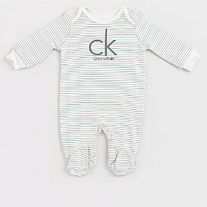 Macacão Calvin Klein Infantil Algodão Listras Bebê
