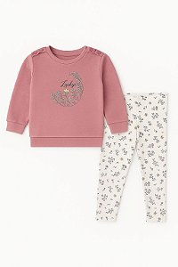 Conjunto Infantil Lucky Brand Menina – Blusa Lilás e Legging Floral