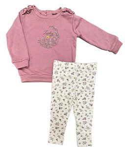 Conjunto Infantil Lucky Brand Menina – Blusa Lilás e Legging Floral