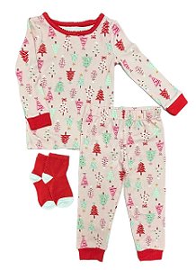 Pijama Infantil Menina Max & Olivia – Natal 2 Peças + Meia