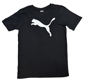 Camiseta Infantil Puma Preta Logo Branco – Manga Curta
