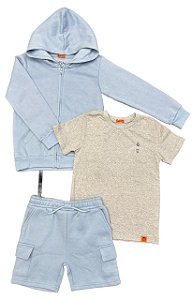 Conjunto Infantil Free Planet 3 Peças Moletom Azul e Bermuda