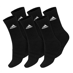 Meia Infantil Adidas Preta 6 Pares Cano Alto Original