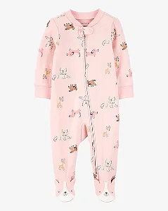 Macacão Bebê Menina Rosa Carter’s Algodão Cachorro Zíper