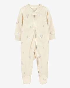 Macacão Bebê Menina Atoalhado Marfim Floral com Zíper Bidirecional