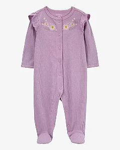 Macacão Infantil Carter’s Canelado com Botões Florais Lilás