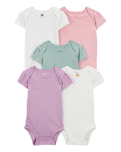 Kit 5 Bodys Manga Curta Neutros Bebê Menina Carter’s Corações