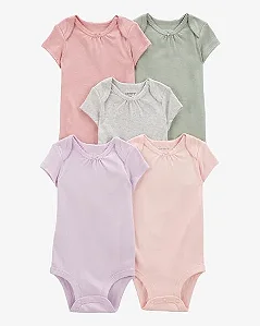 Kit 5 Bodys Manga Curta Neutros Bebê Menina Carter’s Laço