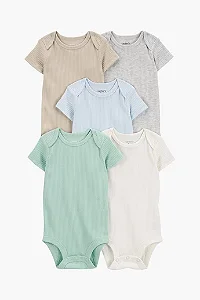 Kit 5 Bodys Manga Curta Canelado Neutros Bebê Carter’s
