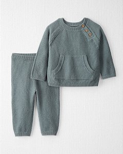 Conjunto Suéter Bebê Little Planet Algodão Orgânico Verde Botões
