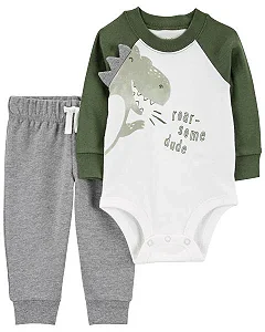 Conjunto 2 Peças Bebê Menino Carter’s Body Dino + Calça Cinza