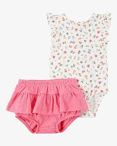 Conjunto 2 Peças Bebê Menina Carter’s Body Floral + Capa de Fralda